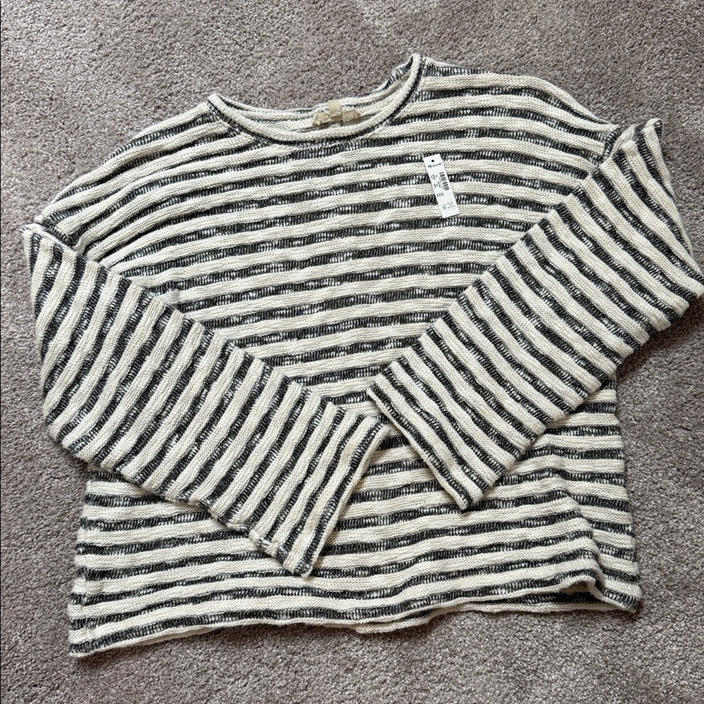 Madewell black cream striped sweater tee boxy medium